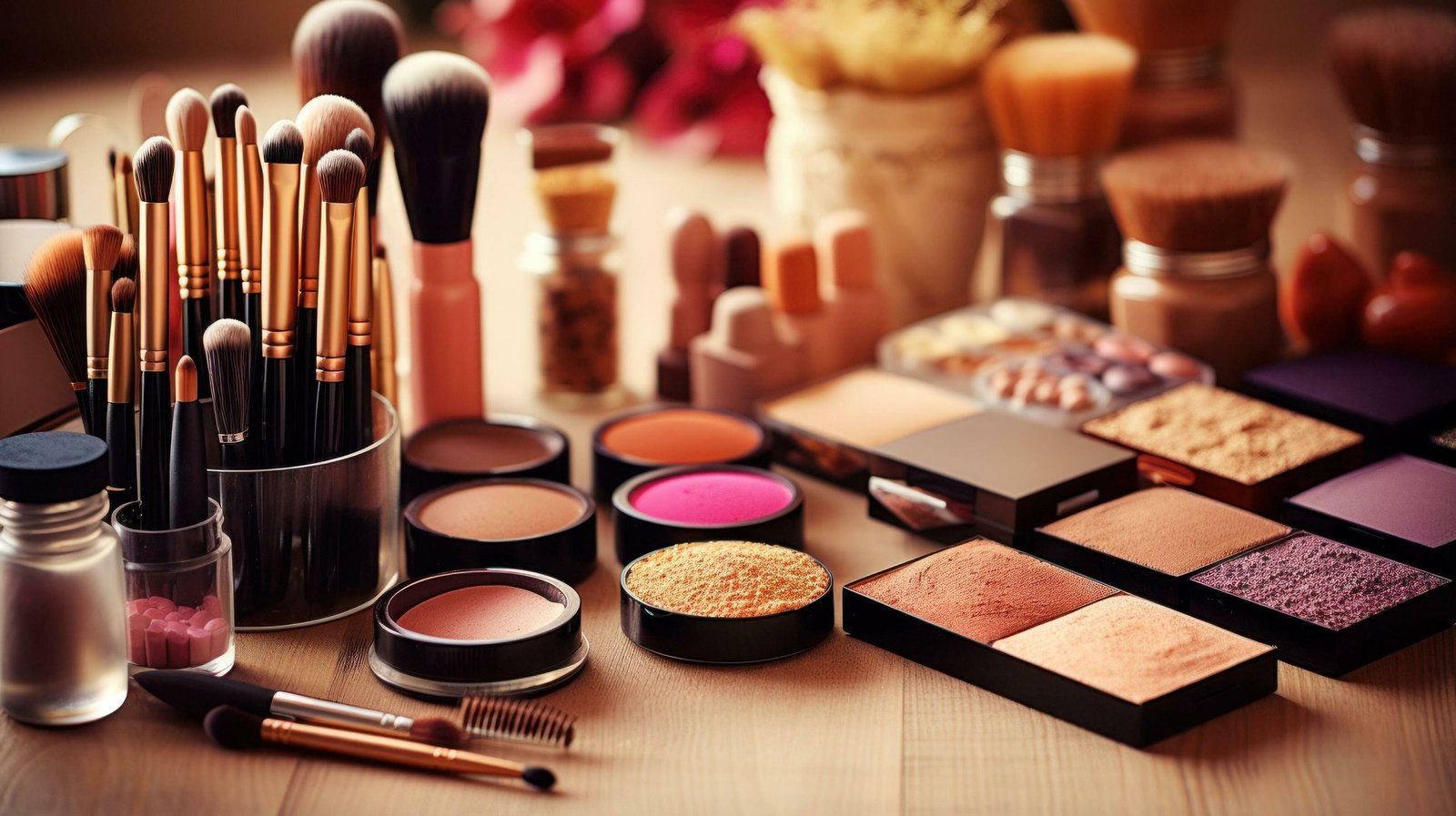 collection-of-makeup-products-and-brushes-glamorous-beauty-essentials-free-photo